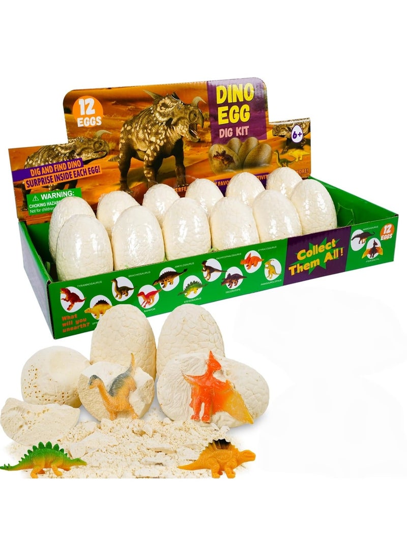 Dino Eggs Dig Kit, 12 Dinosaur Egg Pack Science Education Excavation Set for Ages 3 and up,Dinosaur Science Preschool Archaeology Craft Gifts for Boys and Girls - Image 1